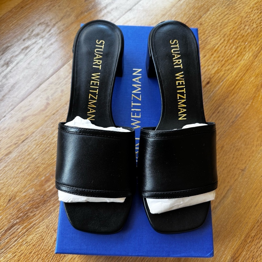 Stuart Weitzman Cayman 35 Block Slide Black Nappa Leather Size 7 NWT - Picture 4 of 14